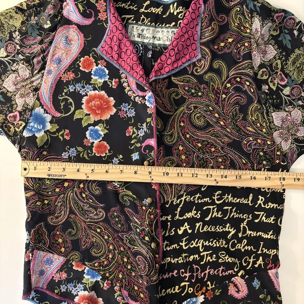 Nothing Matches Mixed Print Button Front Top Size 0 XS Patchwork Artsy Boho USA